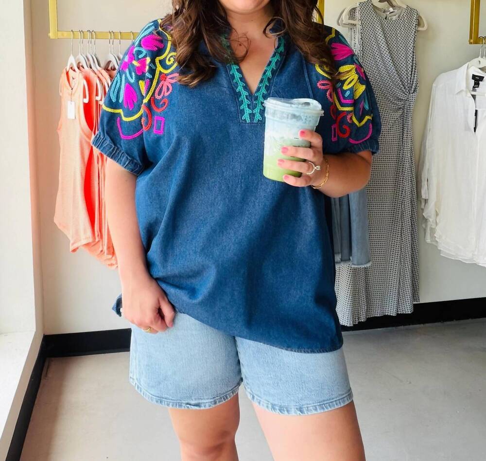 NEW UMGEE women's vibrant sleeve dolman top in chambray